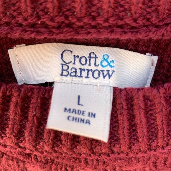 Croft & Barrow Sweater Sangria Wine Burgundy Red Cable Yolk XLarge Fall Winter - Picture 5 of 10